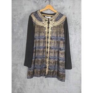 New Chico's Sz 2 L Egyptian Revival Gold Fancy Modernist Jacket‎ Tunic Top
